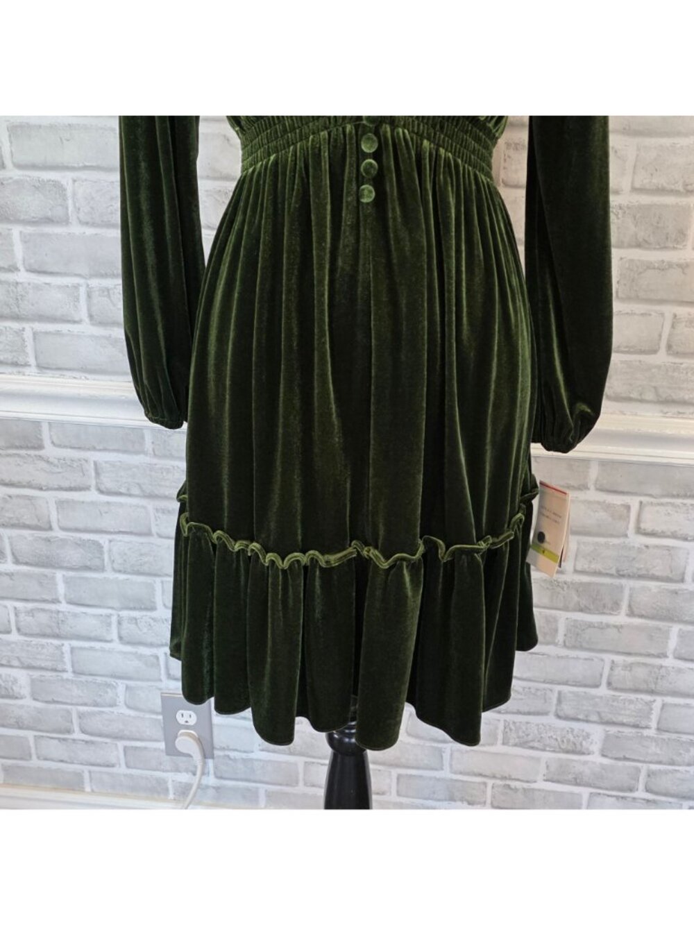 NWT Taylor Green Long Sleeve Luxury Velvet Ruffled Midi Whimsigoth Fairycore - Picture 3 of 11